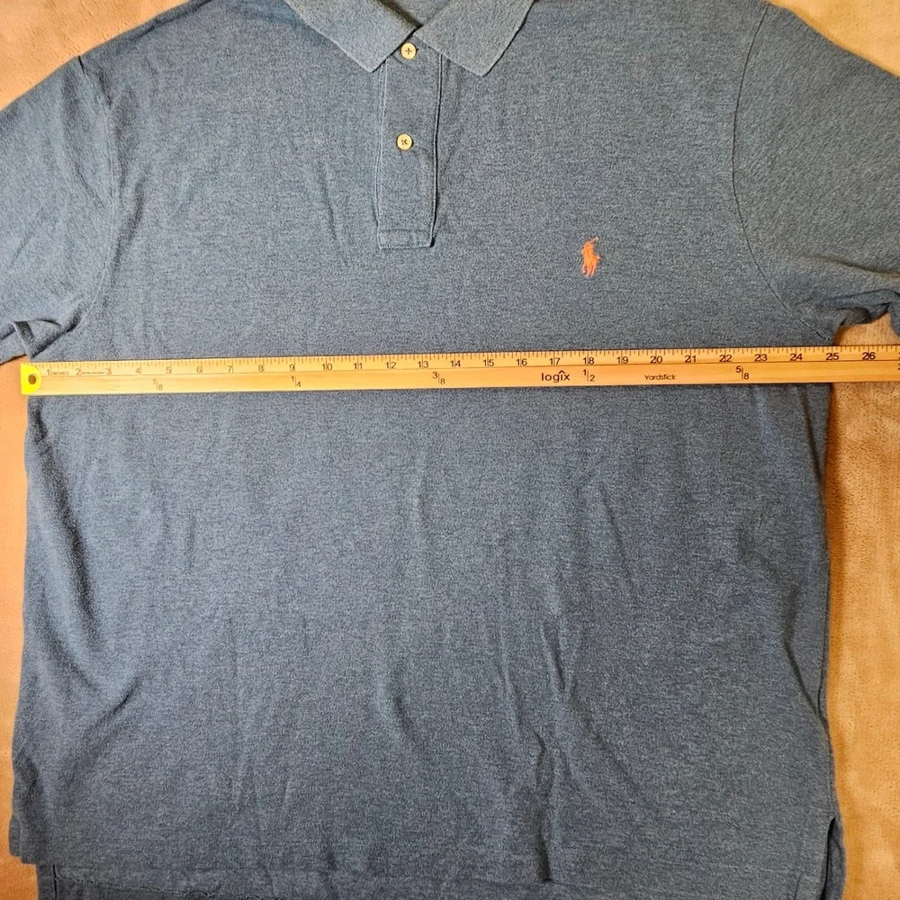 Polo Ralph Lauren Blue Heathered Cotton Mesh Polo Shirt Mens 1XB Big RN41381
